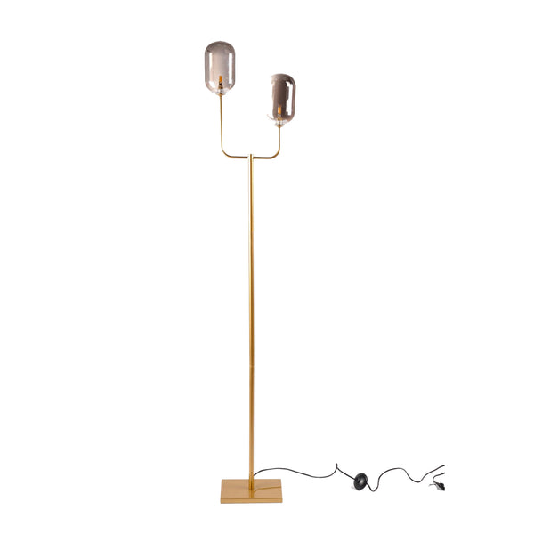 71 Inch Floor Lamp with 2 Branching Lights, Square Accent Base, Gold Metal - BM315377