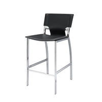 Jan 29 Inch Barstool Chair, Cushioned, Gray Faux Leather, Chrome Metal - BM315379