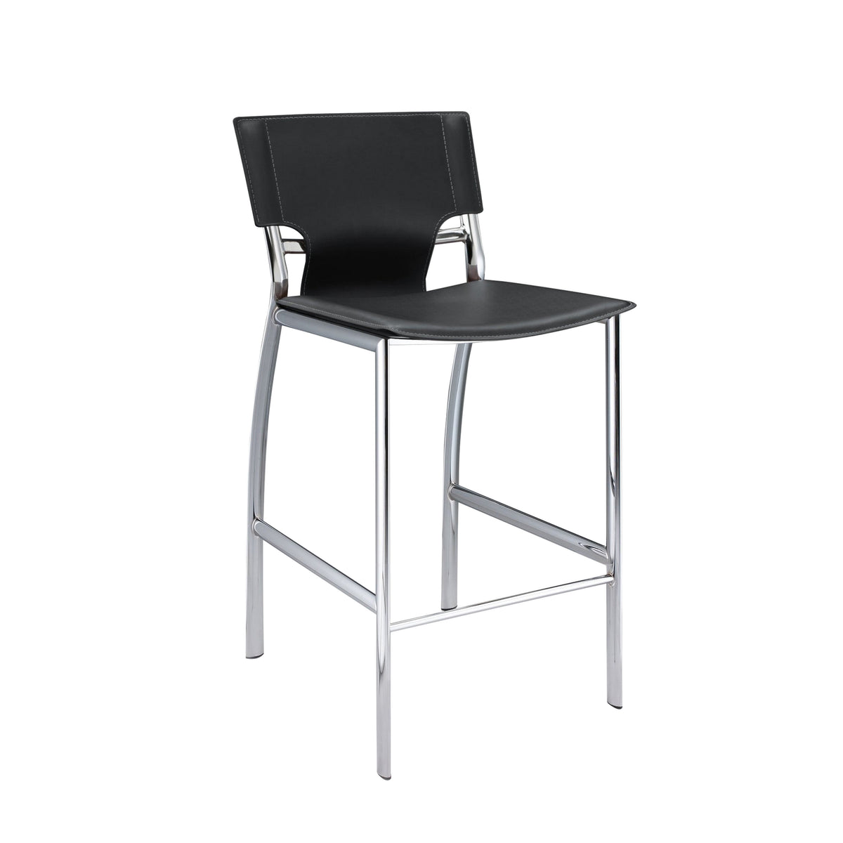 Jan 29 Inch Barstool Chair, Cushioned, Gray Faux Leather, Chrome Metal - BM315379