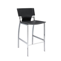 Jan 29 Inch Barstool Chair, Cushioned, Gray Faux Leather, Chrome Metal - BM315379