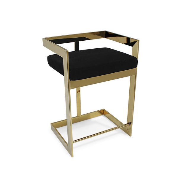 Gei 26 Inch Counter Height Chair, Cantilever, Black Velvet, Gold Metal - BM315383