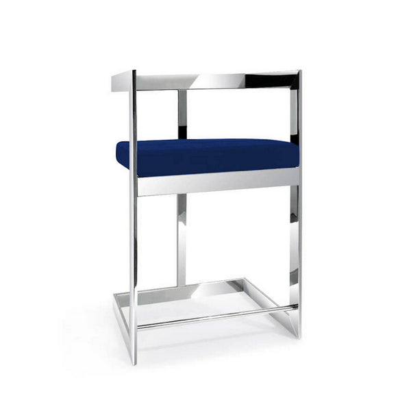 Gei 26 Inch Counter Height Chair, Cantilever, Blue Velvet, Chrome Metal - BM315384