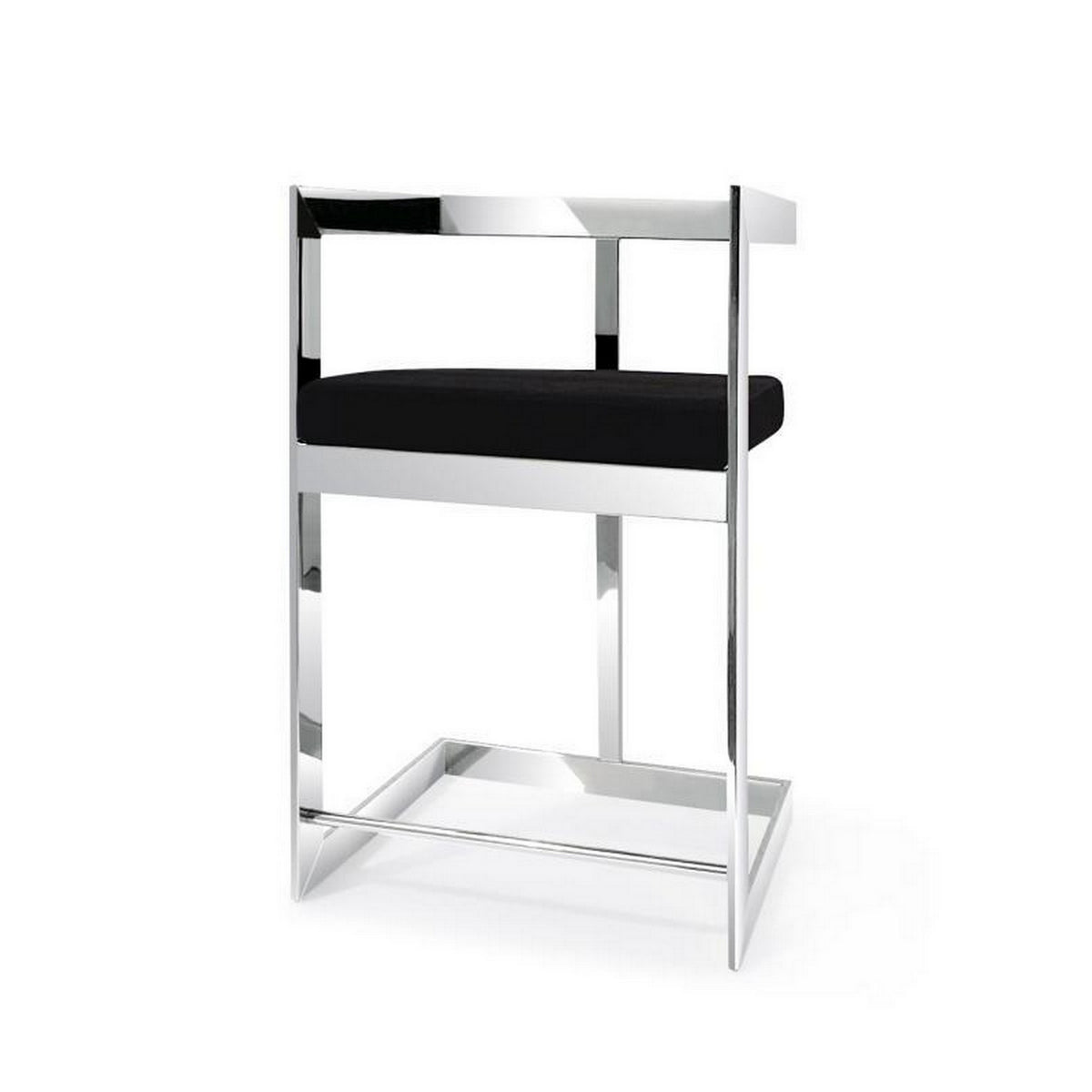 Gei 26 Inch Counter Height Chair, Cantilever, Black Velvet, Chrome Metal - BM315385