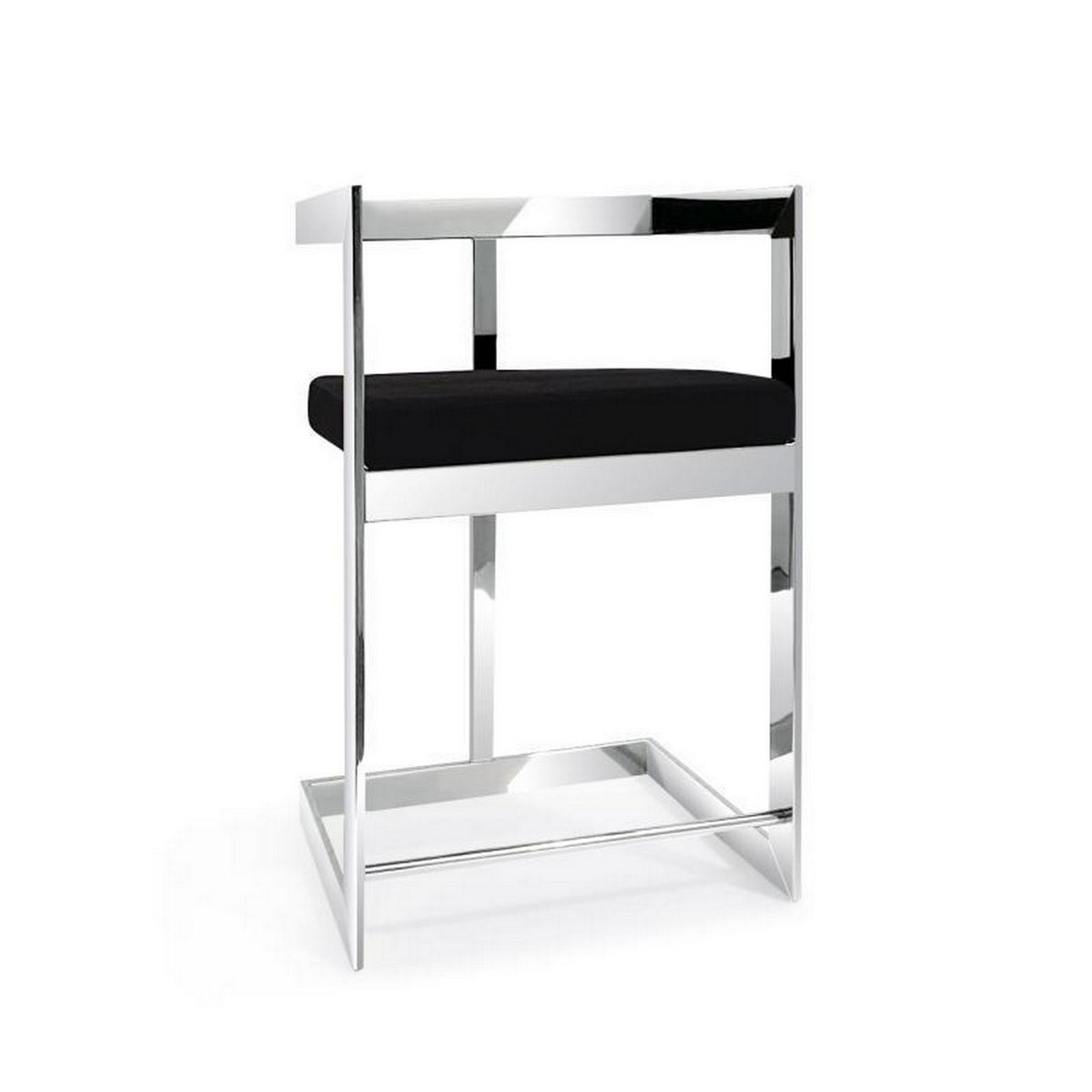 Gei 26 Inch Counter Height Chair, Cantilever, Black Velvet, Chrome Metal - BM315385