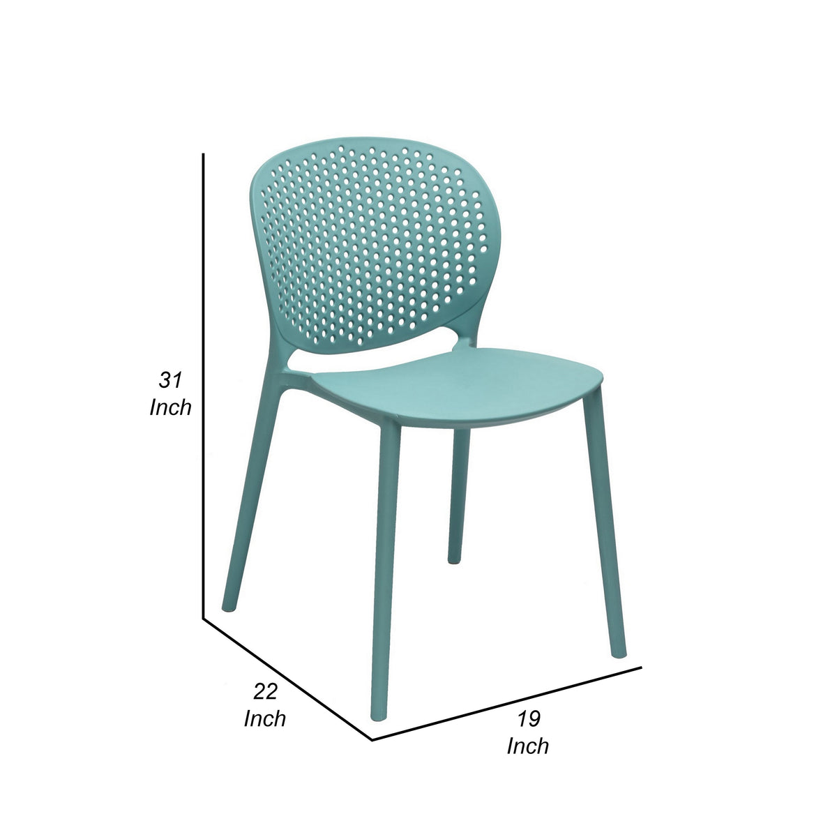 Leesy 19 Inch Side Dining Chairs, Set of 4, Indoor, Outdoor, Blue Plastic - BM315390