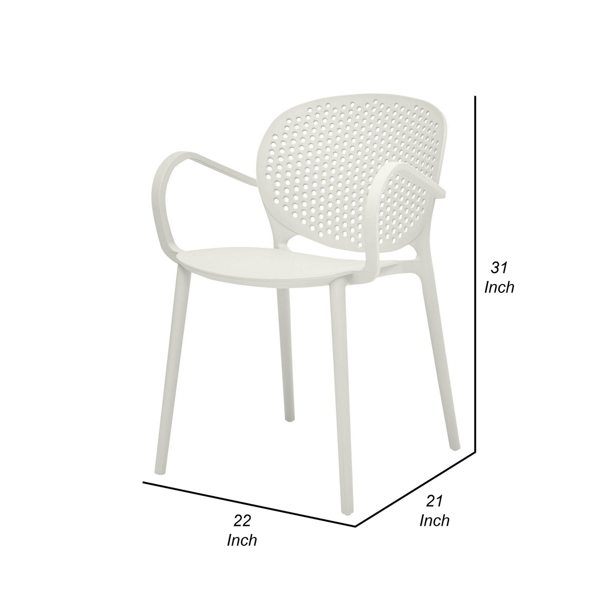 Feni 22 Inch Side Dining Armchair Set of 4, Indoor Outdoor, White Finish - BM315396