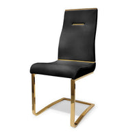 Gyn 17 Inch Dining Chair Set of 2, Cantilever Base, Black Gold Faux Leather - BM315402