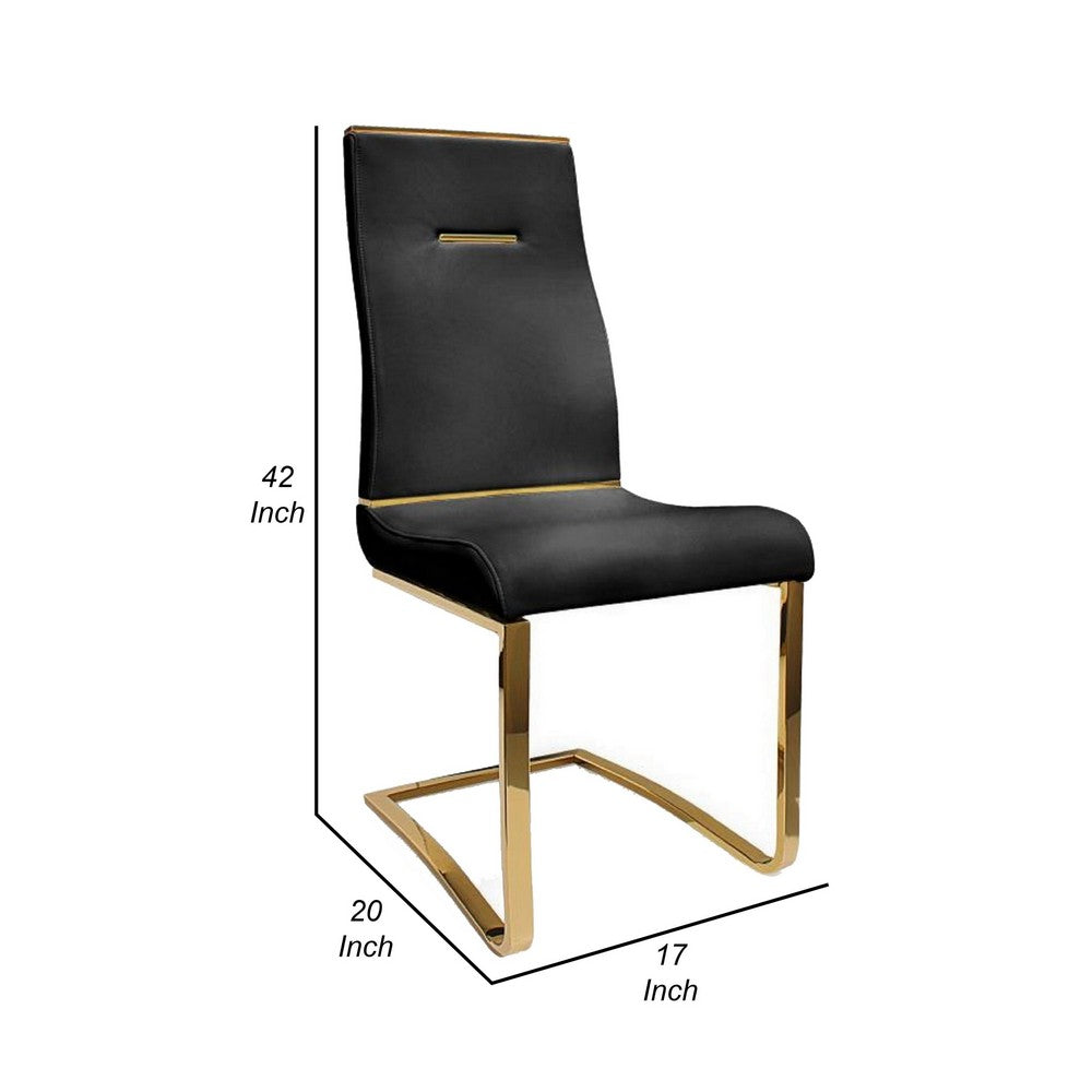 Gyn 17 Inch Dining Chair Set of 2, Cantilever Base, Black Gold Faux Leather - BM315402