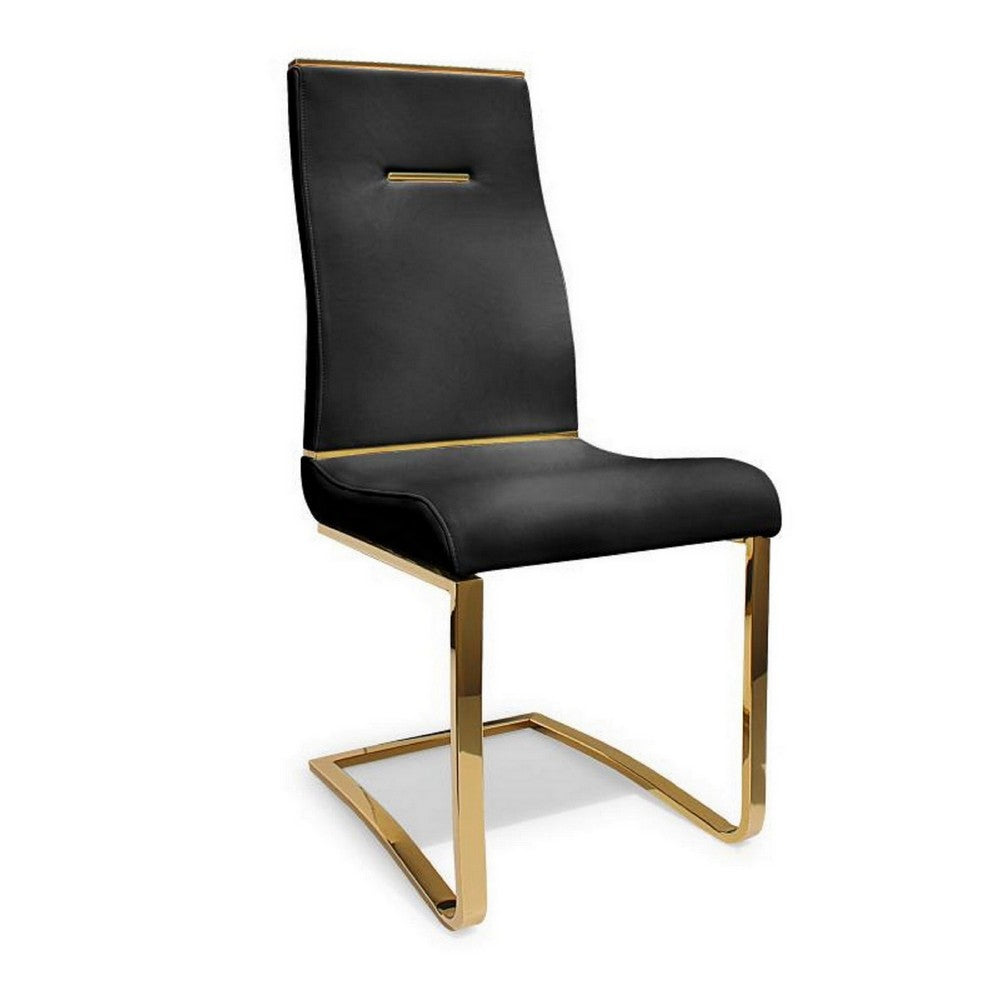 Gyn 17 Inch Dining Chair Set of 2, Cantilever Base, Black Gold Faux Leather - BM315402