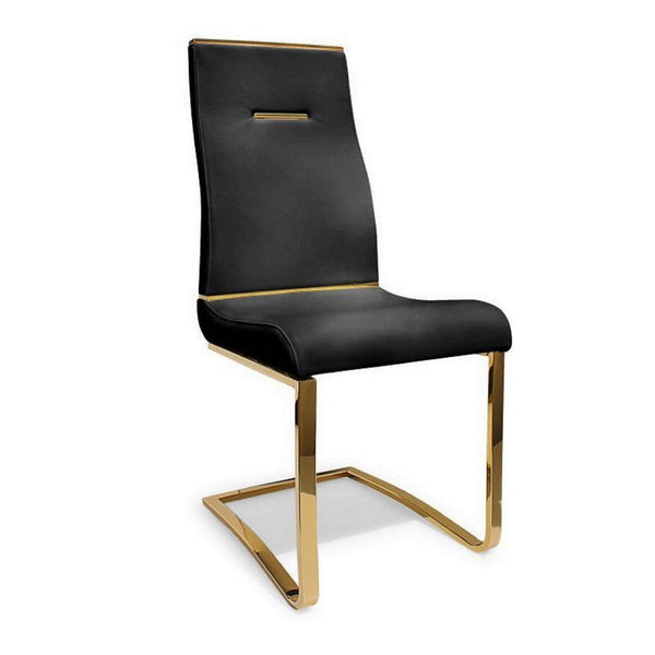 Gyn 17 Inch Dining Chair Set of 2, Cantilever Base, Black Gold Faux Leather - BM315402