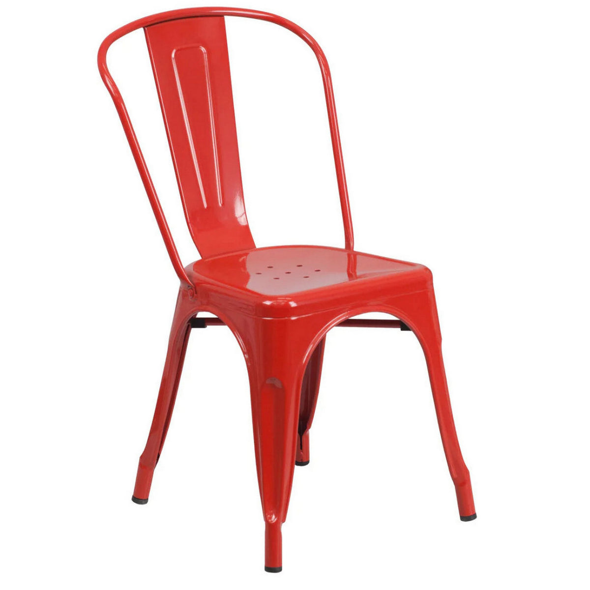 Mae 25 Inch Side Dining 4 Chairs Set, Industrial Tolix Stackable, Red Metal - BM315403