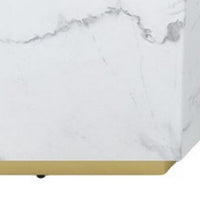 Hexi 35 Inch Coffee Table, Hexagonal, White Marble Design, Gold Base - BM315408