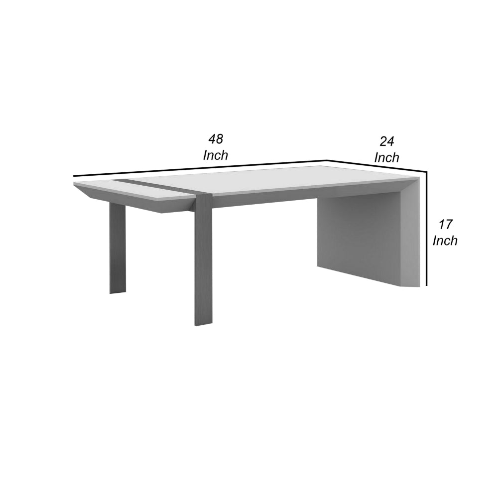 Hexy 48 Inch Coffee Table, Rectangular, White Wood Finish, Chrome Steel - BM315411