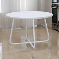 Lei 28 Inch Round Coffee Table, Wood Top in White with White Metal Base - BM315412