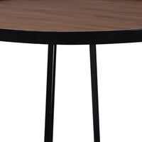 Lei 24 Inch Side End Table, Round Top, Black Metal Cross Base, Walnut Brown - BM315413