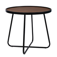 Lei 24 Inch Side End Table, Round Top, Black Metal Cross Base, Walnut Brown - BM315413