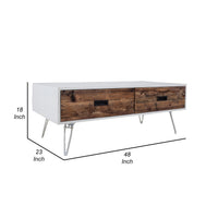 Fem 48 Inch Modern Coffee Table, 2 Drawers, Angled Base, White Brown Wood - BM315415