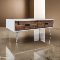 Fem 48 Inch Modern Coffee Table, 2 Drawers, Angled Base, White Brown Wood - BM315415