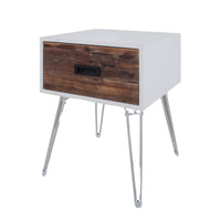 Fem 23 Inch Modern Side End Table, 1 Drawer, Angled Base, White Brown Wood - BM315416