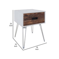 Fem 23 Inch Modern Side End Table, 1 Drawer, Angled Base, White Brown Wood - BM315416