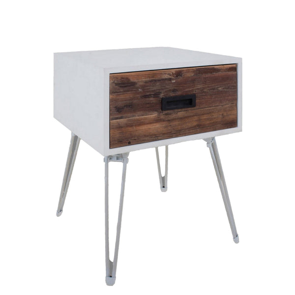 Fem 23 Inch Modern Side End Table, 1 Drawer, Angled Base, White Brown Wood - BM315416