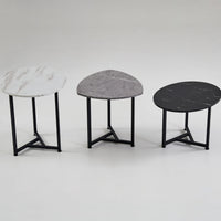 Shy Modern Side End Table Set of 3, Round, White, Gray, Black Faux Marble - BM315419