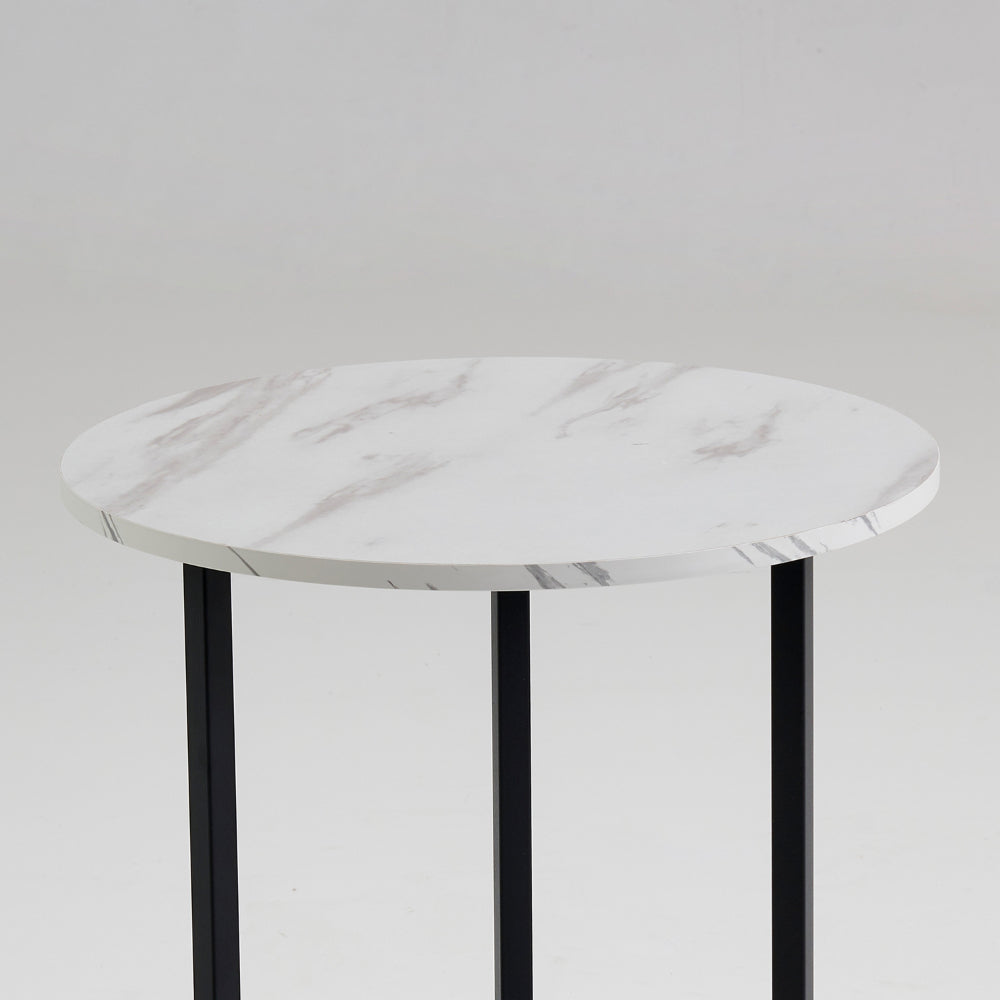 Shy Modern Side End Table Set of 3, Round, White, Gray, Black Faux Marble - BM315419