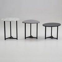 Shy Modern Side End Table Set of 3, Round, White, Gray, Black Faux Marble - BM315419