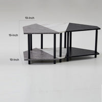 Shy 3 Piece Coffee Table Set, 2 Tier Geometric Shelves, Black, Gray, White - BM315420