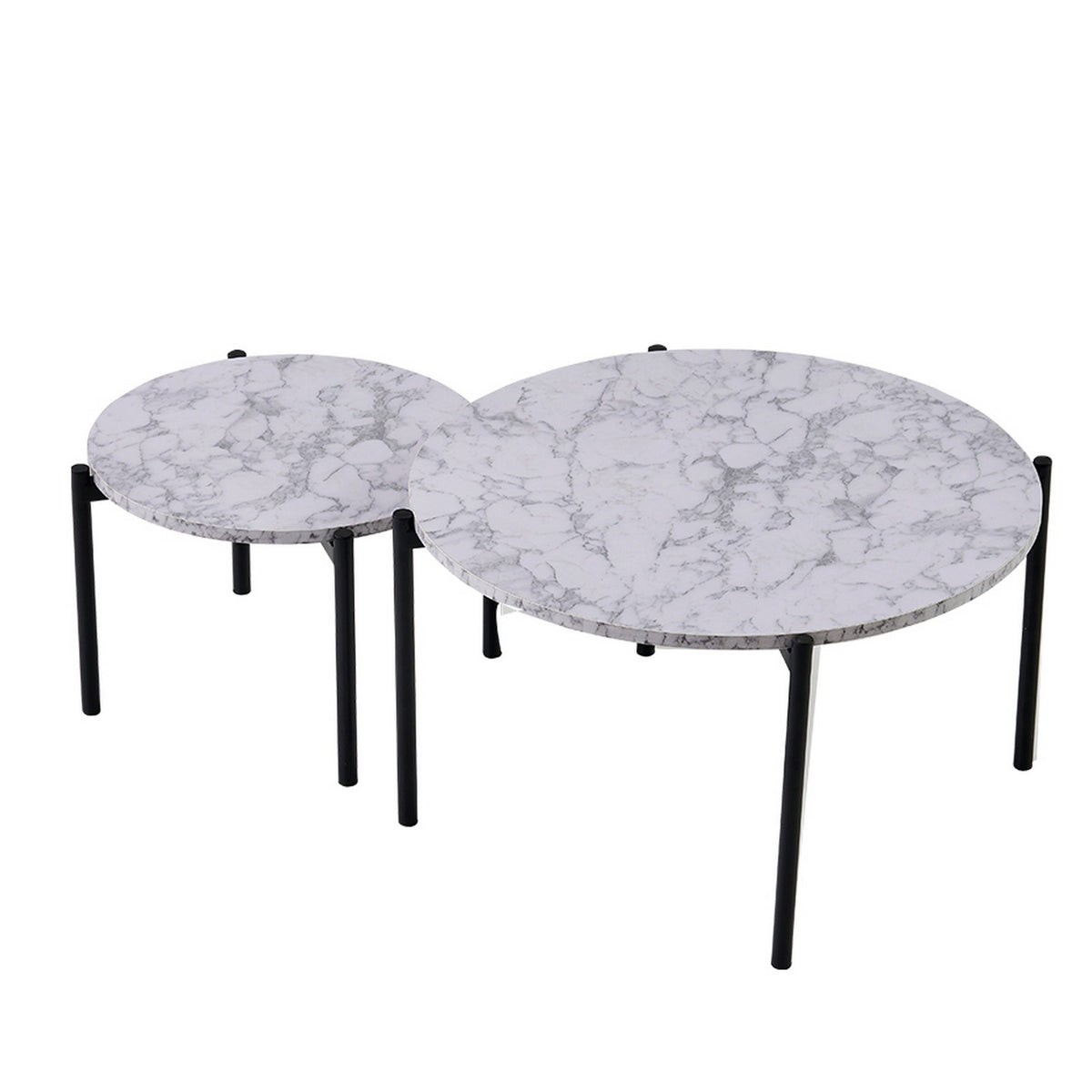 2 Piece Nesting Coffee Table Set, Modern Gray White Faux Marble Round Top - BM315422