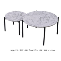 2 Piece Nesting Coffee Table Set, Modern Gray White Faux Marble Round Top - BM315422