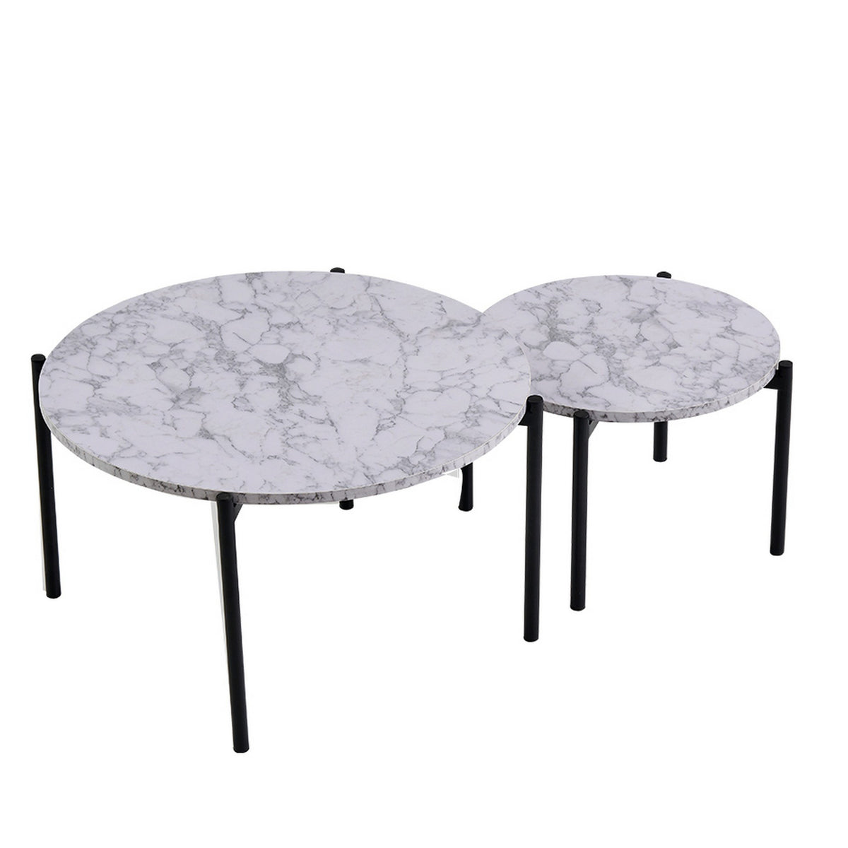 2 Piece Nesting Coffee Table Set, Modern Gray White Faux Marble Round Top - BM315422