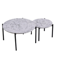 2 Piece Nesting Coffee Table Set, Modern Gray White Faux Marble Round Top - BM315422