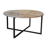 Jyn 34 Inch Coffee Table, Round Top, Black Crossed Base, Walnut Brown Wood - BM315423