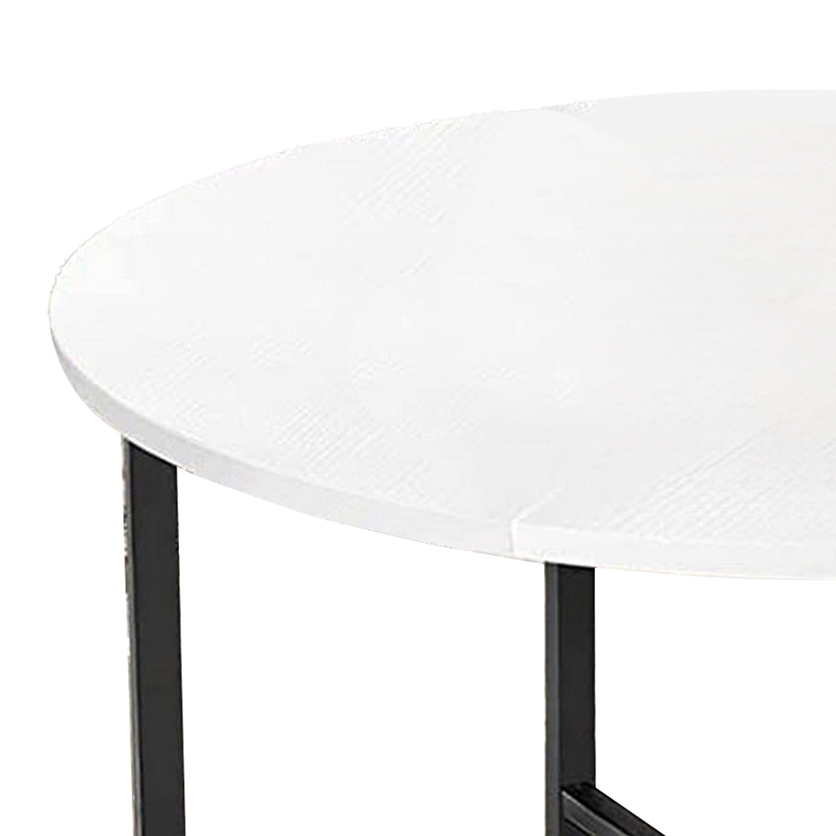 Jyn 34 Inch Coffee Table, Round Top, Cross Base, Black Steel, White Wood - BM315424