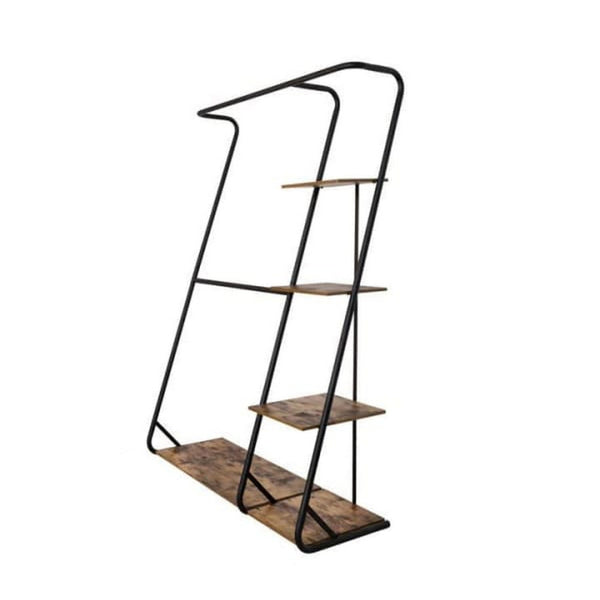 68 Inch Clothing Hanging Rack, 3 Shelves, Z Shaped Black Metal Frame, Wood - BM315427