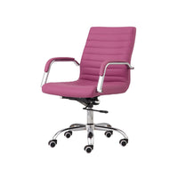 22 Inch Swivel Office Armchair, Sleek Lines and Tufted Pink Faux Leather - BM315429