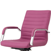 22 Inch Swivel Office Armchair, Sleek Lines and Tufted Pink Faux Leather - BM315429