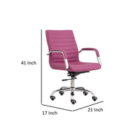 22 Inch Swivel Office Armchair, Sleek Lines and Tufted Pink Faux Leather - BM315429