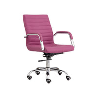 22 Inch Swivel Office Armchair, Sleek Lines and Tufted Pink Faux Leather - BM315429