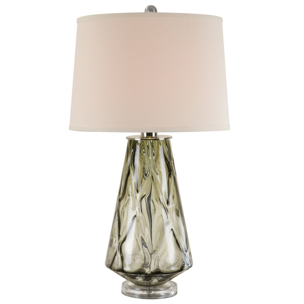 31 Inch Accent Table Lamp with White Drum Shade, Rippled Gray Glass Base - BM315443