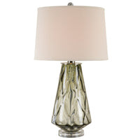 31 Inch Accent Table Lamp with White Drum Shade, Rippled Gray Glass Base - BM315443