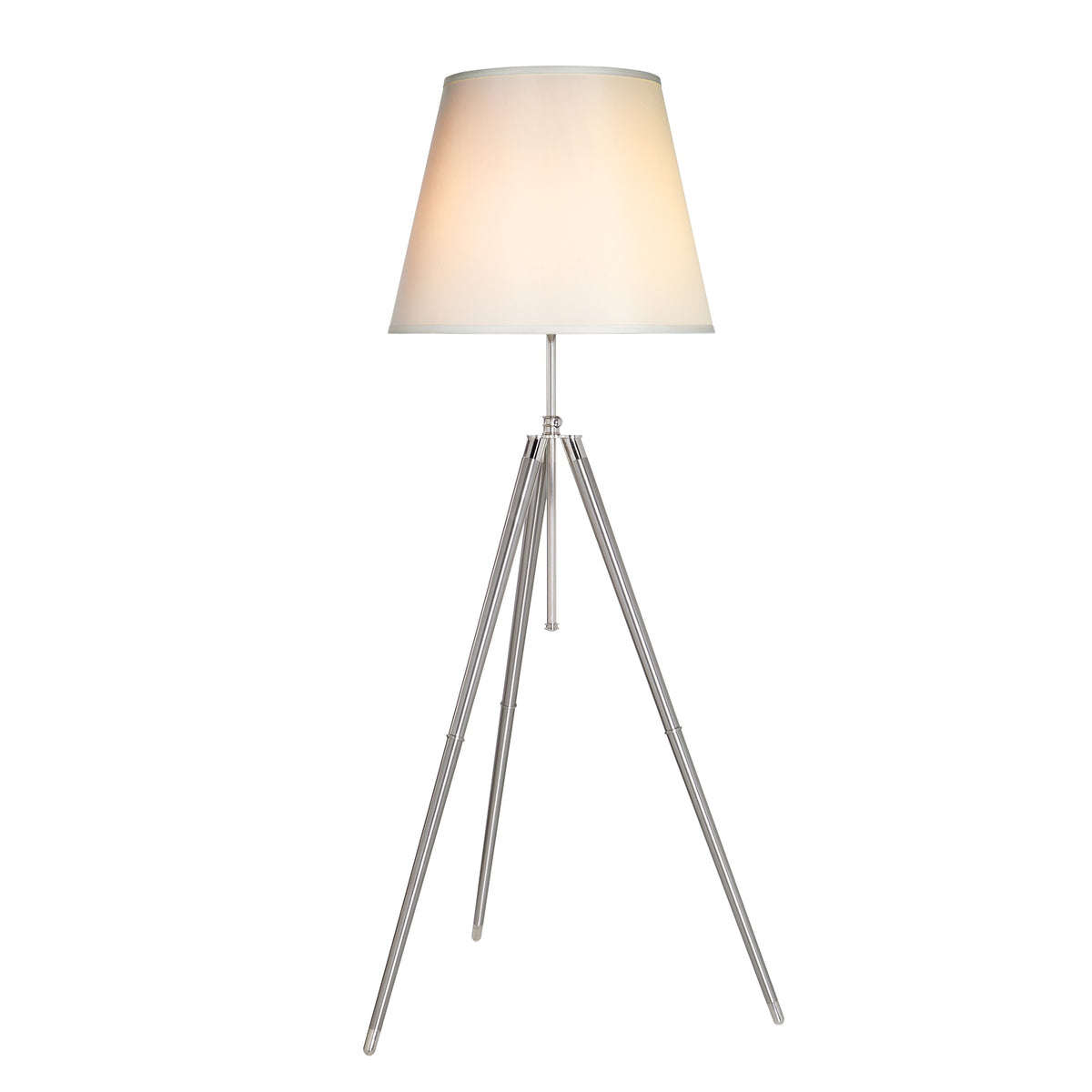 66 Inch Floor Lamp with White Drum Shade, Modern Chrome Metal Tripod Base - BM315444