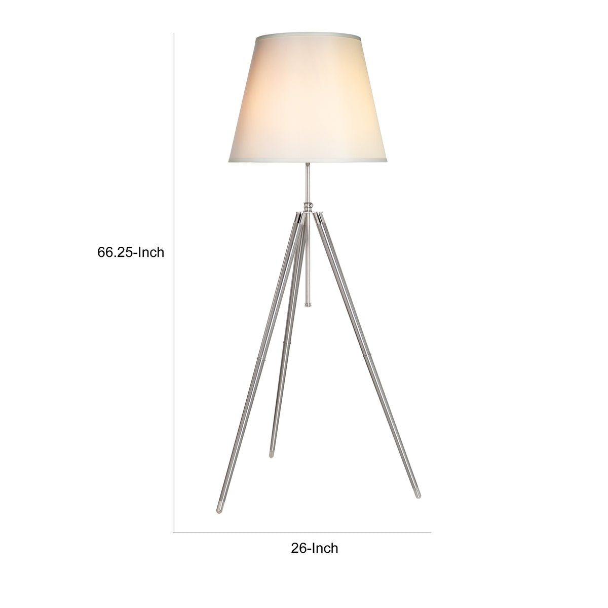 66 Inch Floor Lamp with White Drum Shade, Modern Chrome Metal Tripod Base - BM315444