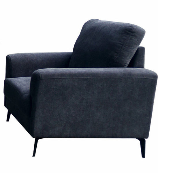 Jake 37 Inch Accent Sofa Armchair, Black Chenille Foam Cushions, Metal Legs - BM315482