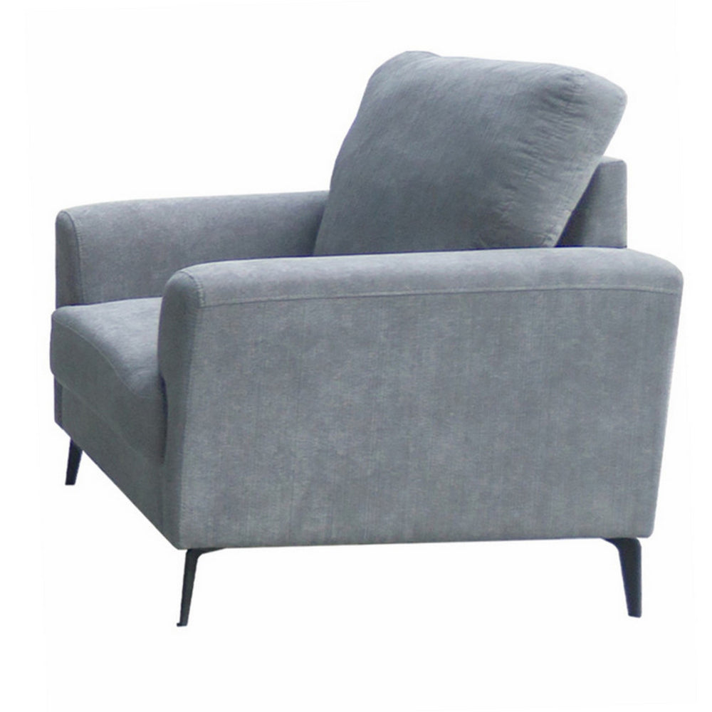 Jake 37 Inch Accent Sofa Armchair, Gray Chenille Foam Cushions, Metal Legs - BM315483