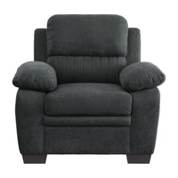 Hugh 36 Inch Accent Chair, Dark Gray Polyester, Foam Cushioned, Solid Wood - BM315493