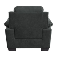 Hugh 36 Inch Accent Chair, Dark Gray Polyester, Foam Cushioned, Solid Wood - BM315493