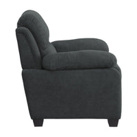 Hugh 36 Inch Accent Chair, Dark Gray Polyester, Foam Cushioned, Solid Wood - BM315493