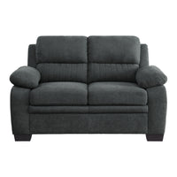 Hugh 58 Inch Loveseat, Dark Gray Polyester, Foam Cushioned, Solid Wood - BM315494